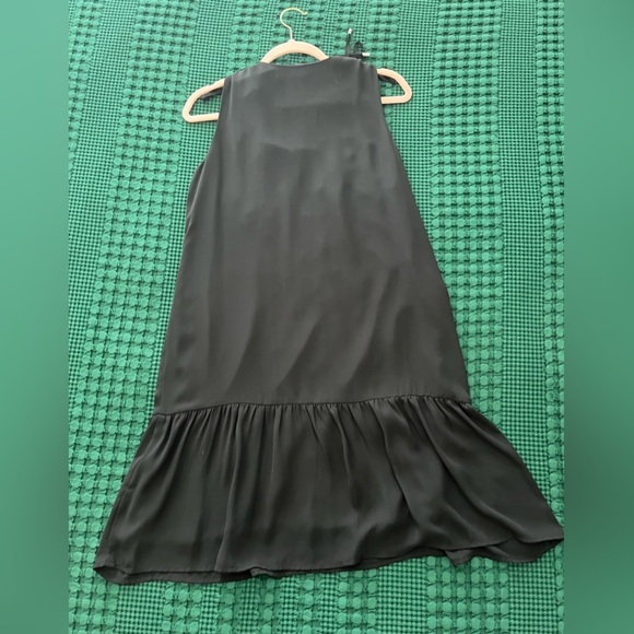 Tristan black sleeveless shift dress with ruffle hum and embroidered  detail - Picture 3 of 7